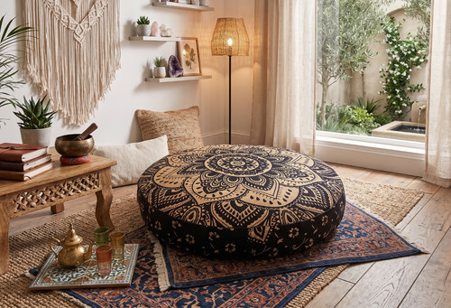 Sol rond coussin noir - ",