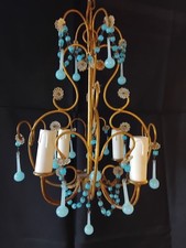 Lustre opaline de Murano pampilles goutte et perles bleu