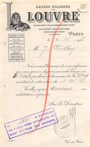 1925 grands magasins louvre - grands, du
