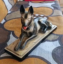Jolie Statue d'un Chien Berger Allemand Long. 30cm - Plâtre Peint Vernissé 