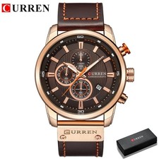 Montre Homme CURREN Chronographe Luxe Rosé, Cadran Marron, Quartz, Bracelet Cuir