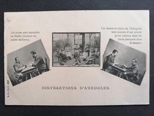 cpa Rare 1910 DISTRACTIONS d'AVEUGLES CARTES à JOUER BRAILLE ECHIQUIER à POINTE