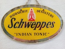 Ancienne plaque publicitaire en verre Soda SCHWEPPES tonic - miroir déco bistro