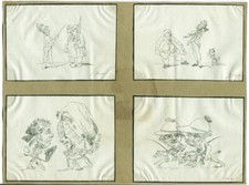 Caricatures - Ensemble de 4 Dessins originaux ancien sur un même support