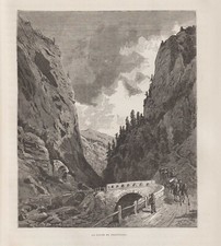 Prättigau Rue Diligence Calèche Grisons Suisse Gravure sur Bois De 1880