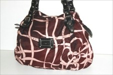 LANCASTER  Sac Shopping Tissu Fin Imprimé Prune Porté Epaule TBE