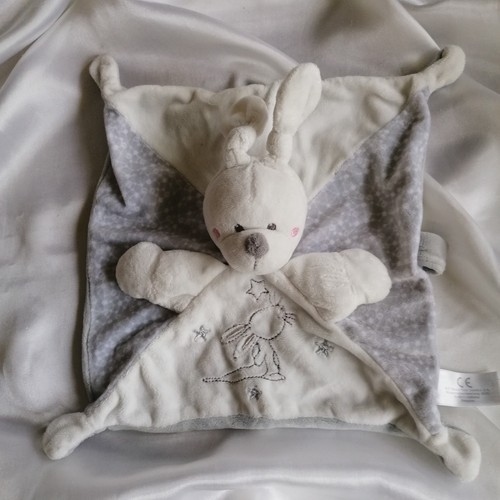 Doudou lapin blanc gris - doudou, blanc,
