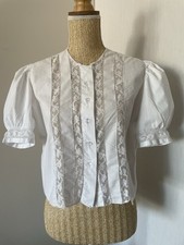 Charmant corsage rétro de couturière, fin coton, incrustation dentelle ( H73 )