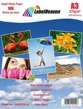 Papier Photo A3 LabelHeaven 270g - 100 Feuilles Premium Haute Brillance