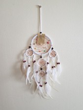 Attrape rêves blanc perles et plume Diamètre 12 cm Neuf sous blister