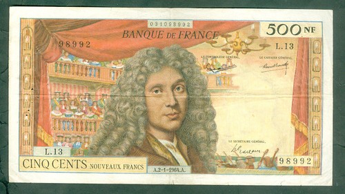 Rare billet 500nf - 500nf, moliÈre