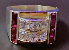 Art déco Bague Tank argent vermeil diamant Bague argent rubis silver Tank ring