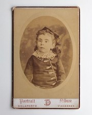 Portrait fille retouche crayon papier cheveux - Photo ancienne (grande) CDV