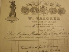 Facture Ancien Paris Opéra Montmartre W.Walker cuir, tapis, linoléum années 1884