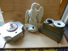 Lot 3 anciens encriers faience porcelaine porte plume inkstand inkwell ink