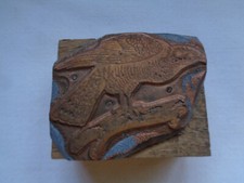 ANCIEN TAMPON MATRICE IMPRIMERIE EN CUIVRE PLOMB ET BOIS OISEAU EPERVIER  N°4