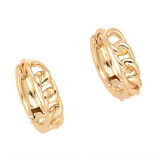 Boucles d'Oreilles - Femme - Créoles - Maille Gourmette - Plaqué Or Jaune 750