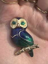 Petite Broche Chouette Bleue Et Verte Bijoux Fantaisie