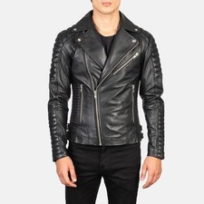 Veste noire pour homme 100 % véritable cuir d'agneau matelassée veste de...