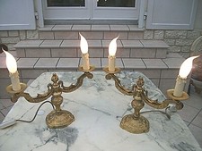 PAIRE DE CANDELABRES GIRANDOLES 2 BRAS DE LUMIERE-BONZE DORE-STYLE LOUIS XV