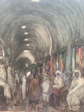 Léon PETIT (1885-1965)  souk à Sfax Tunisie scène Orientaliste Sfaxien Afrique