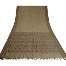 Tissu sari indien vintage marron sanscrit coton soie tissé premium 5 yd
