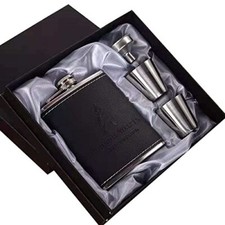 Flasque À Hip En Acier Inoxydable Cuir Cousu 7oz 210 ML Avec Deux Verres À Tirer