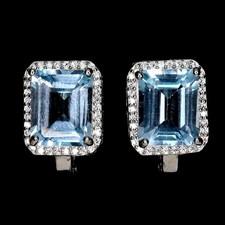 925 Argent Sterling Boucles Octogone Topaze Bleu Ciel 10x8mm Pierre Précieuse