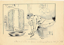 « Bain de siège » Dessin de presse 1900 - Dessin humoristique original