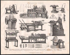 1870 Gravure originale mécanique industrie fraisage coupe outils machines