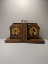 Serre-Livres Anciens en Bois Sculpté - Couple Breton, Signés - Fait Main