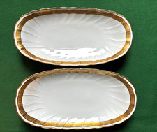 Porcelaine Limoges Bernardaud 2 Raviers Double incrustation OR, bruni à l'Agathe