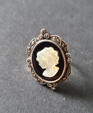 ancienne bague en argent massif sterling poinçonnée avec onyx et camée