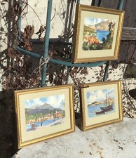 3 ANCIENS CADRES VERRE SOUVENIR MER  VUE GÉNÉRALE CADRE DORÉ 