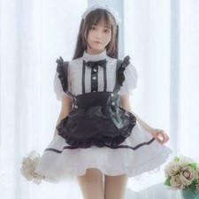 Femmes Lolita Robe Courte Serveuse Soubrette Costume Ruche Déguisement Cosplay