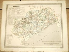 gravure aquarellée XIXe carte géographique de l'Hérault