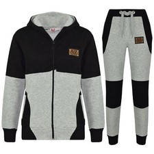 Ensemble De Jogging Pour Enfants Garçons Gris Et Noir Veste Zippée Bas 5-13