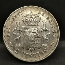 2 PESETAS ARGENT 1889 ALPHONSE XIII CHEVEUX COURTS 559000 Ex. ESPAGNE / SPAIN