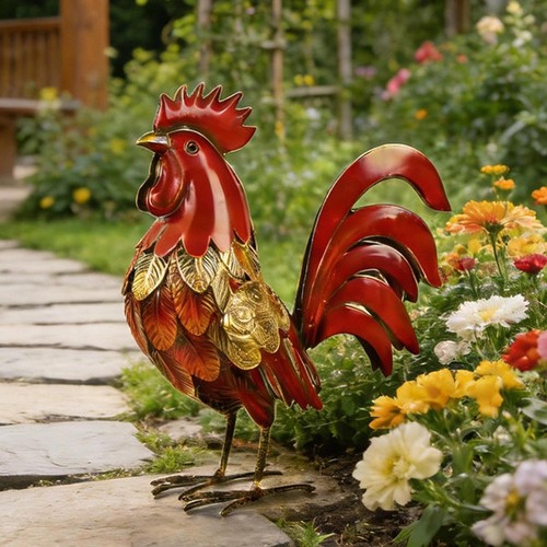 Statue coq rouge figurine - rouge,,