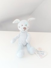 Peluche/Doudou Chien Bleu Coquard Vichy Yeux Nez Marron 26cm Tex Baby Carrefour