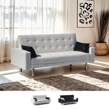 Canapé convertible 2 places clic-clac en similicuir accoudoirs et coussins Agata