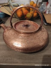 Antique Tibetan  Copper Kettle Vintage Chinese Etched Hammered Water Pot