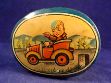 Ancienne boîte éponge écolier miniature tôle enfant jouet voiture à pédales 1930