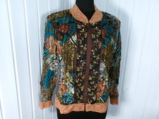 Pull zip gilet mesh marron dentèle paillette perles JUMFIL T.2 40/42 Made France