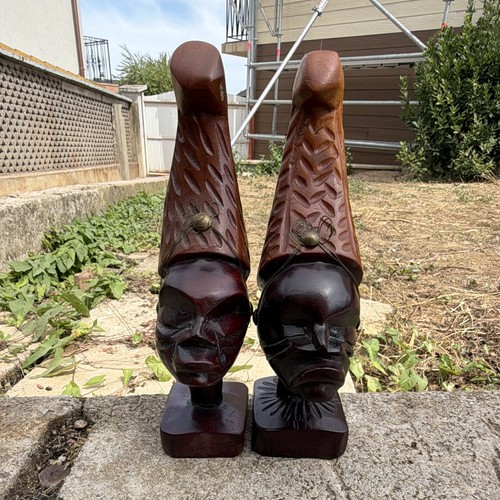 Paire figurines bois - de, en