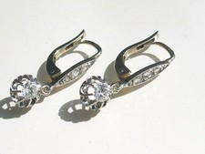 T BELLES BOUCLES D'OREILLES ANCIENNES en OR BLANC 18K 750, PLATINE et DIAMANT