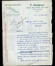 LYON (69) CONSTRUCTIONS AERONAUTIQUE / HELICES d'AVION "F. GREMONT" en 1917