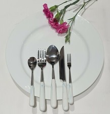 Ensemble de couverts couverts en acier inoxydable argenté manche céramique marbre bleu lot de 5 pièces