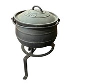 ANCIEN CHAUDRON EN FONTE + SUPPORT A POSER DE CHEMINÉE 10L SUSPENDRE CRÉMAILLÈRE