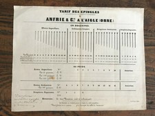 Tarifs des épingles Anfrie & Cie à L'Aigle ( Orne ) Original 